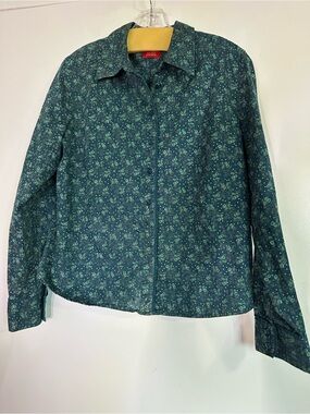Valerie Steven’s Floral Button-Up Shirt - Dark Teal Green